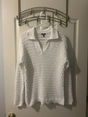 Talbots White Textured V-Neck Polo Sweater